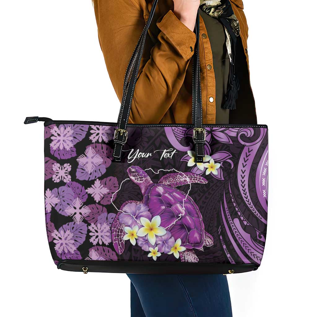 Personalised Aloha Hawaii Kauai Island Leather Tote Bag Garden Isle Map Sea Turtle Plumeria