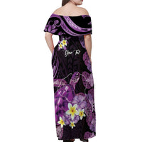 Personalised Aloha Hawaii Kauai Island Off Shoulder Maxi Dress Garden Isle Map Sea Turtle Plumeria