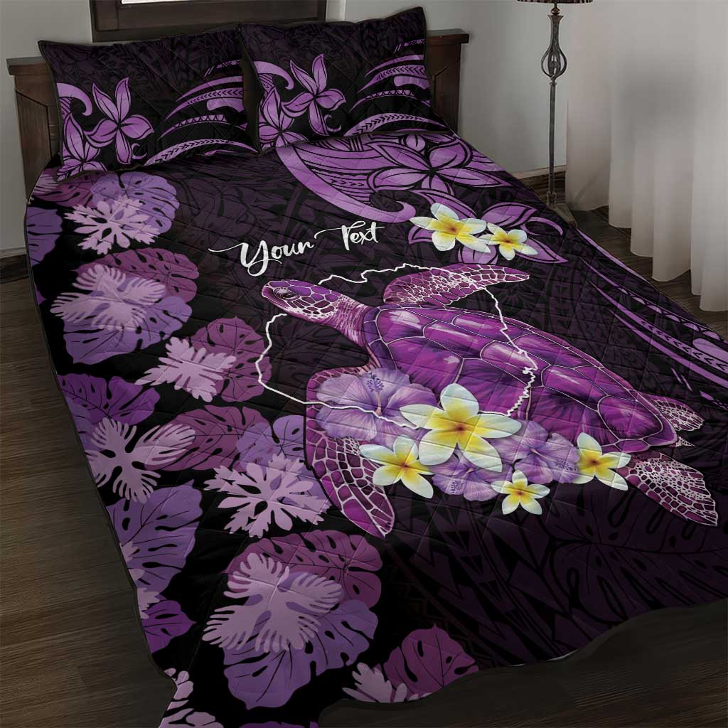 Personalised Aloha Hawaii Kauai Island Quilt Bed Set Garden Isle Map Sea Turtle Plumeria
