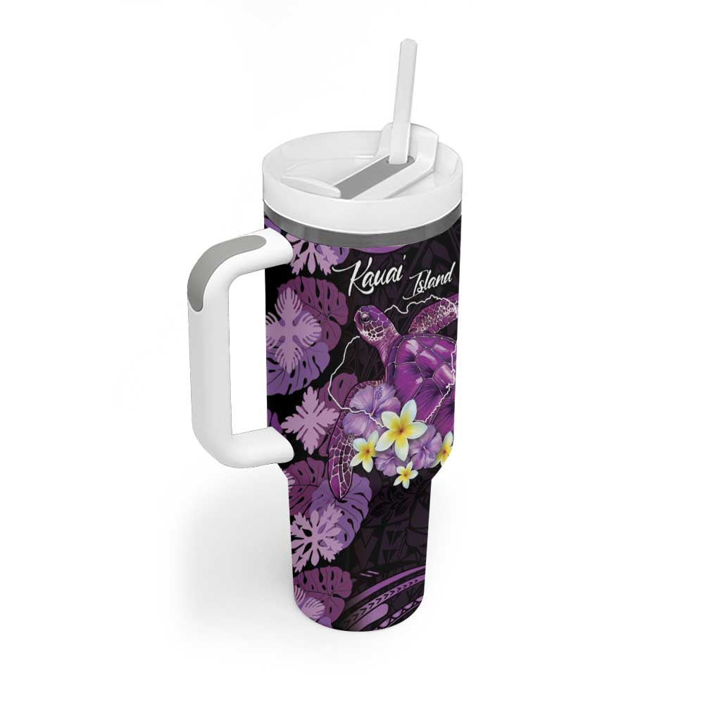 Personalised Aloha Hawaii Kauai Island Tumbler With Handle Garden Isle Map Sea Turtle Plumeria LT14 - Polynesian Pride
