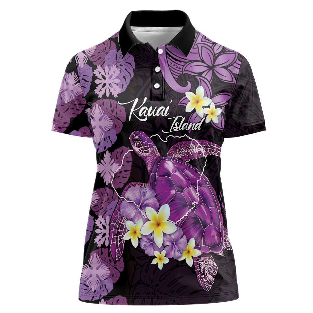 Personalised Aloha Hawaii Kauai Island Women Polo Shirt Garden Isle Map Sea Turtle Plumeria