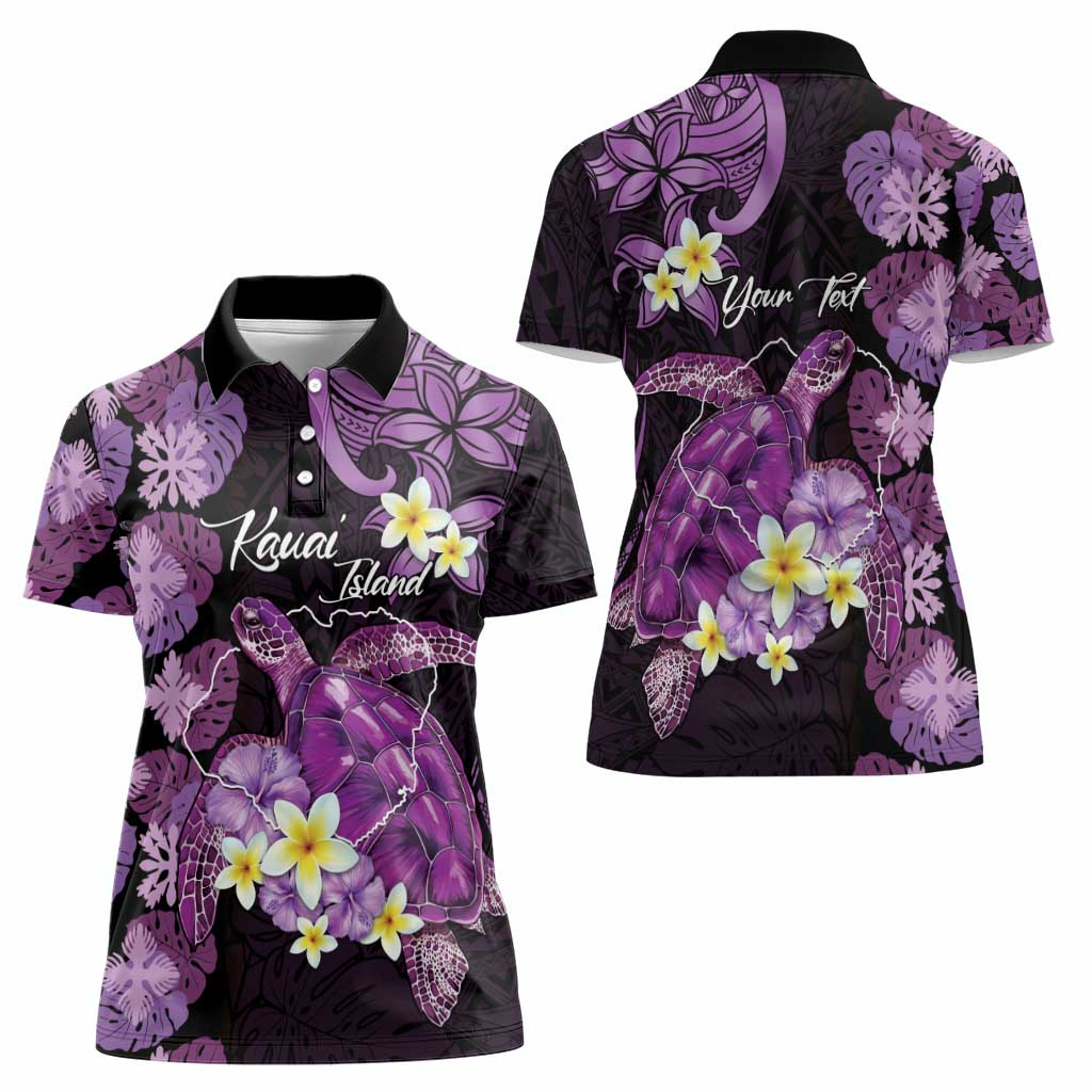 Personalised Aloha Hawaii Kauai Island Women Polo Shirt Garden Isle Map Sea Turtle Plumeria