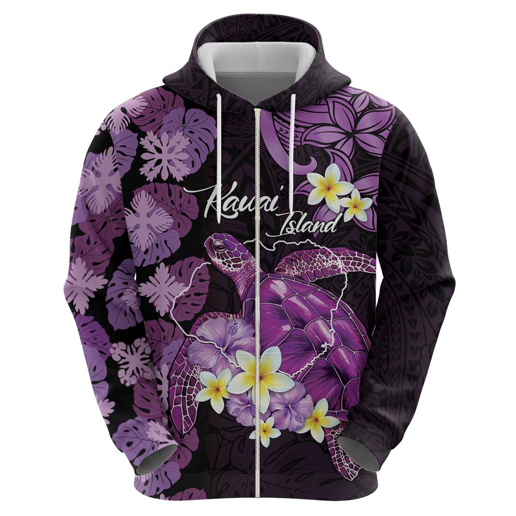 Personalised Aloha Hawaii Kauai Island Zip Hoodie Garden Isle Map Sea Turtle Plumeria