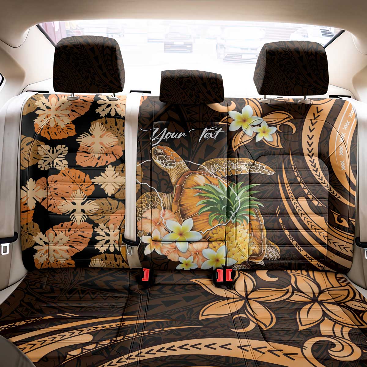 Personalised Aloha Hawaii Lanai Island Back Car Seat Cover Pineapple Isle Map Sea Turtle Plumeria