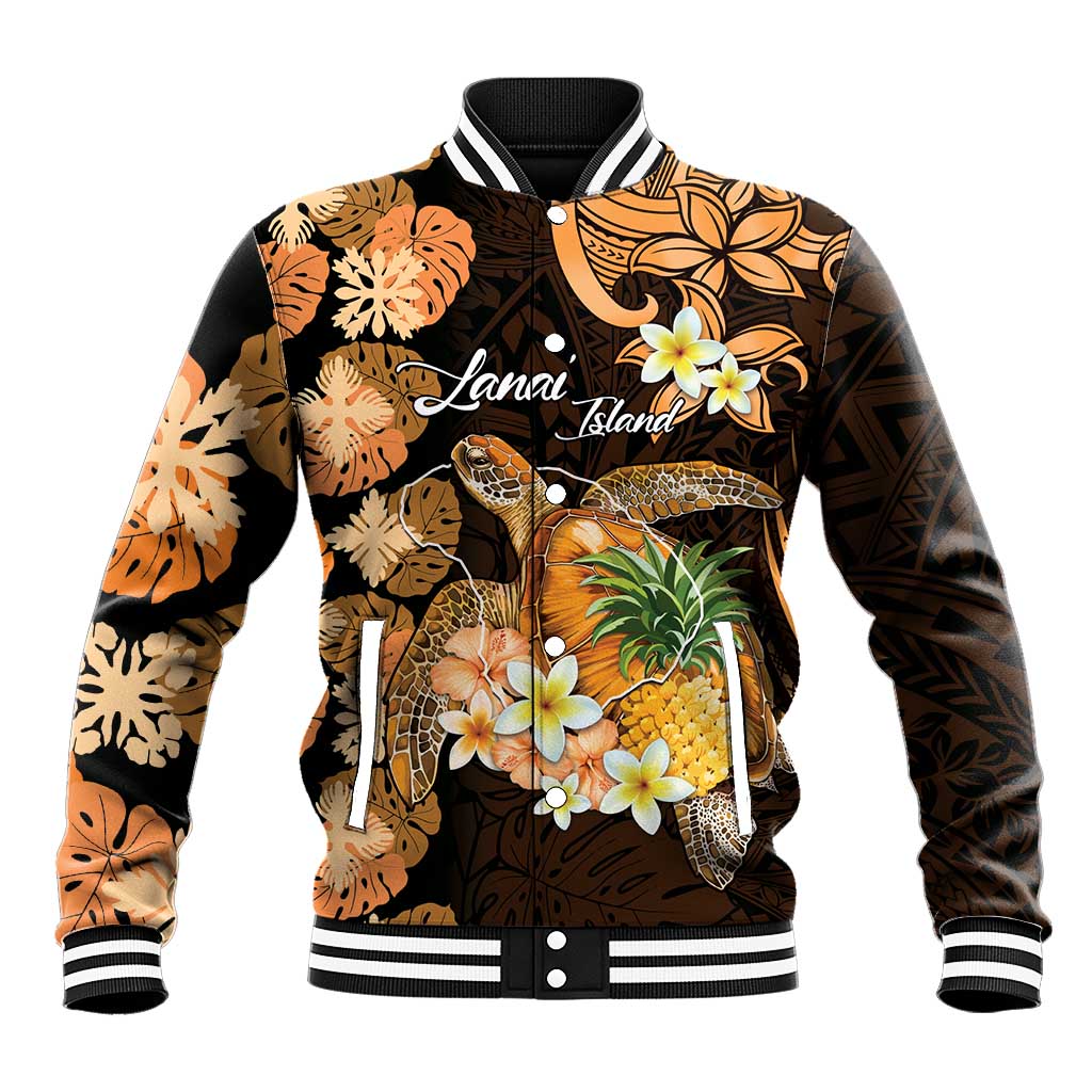 Personalised Aloha Hawaii Lanai Island Baseball Jacket Pineapple Isle Map Sea Turtle Plumeria LT14 Unisex Orange - Polynesian Pride
