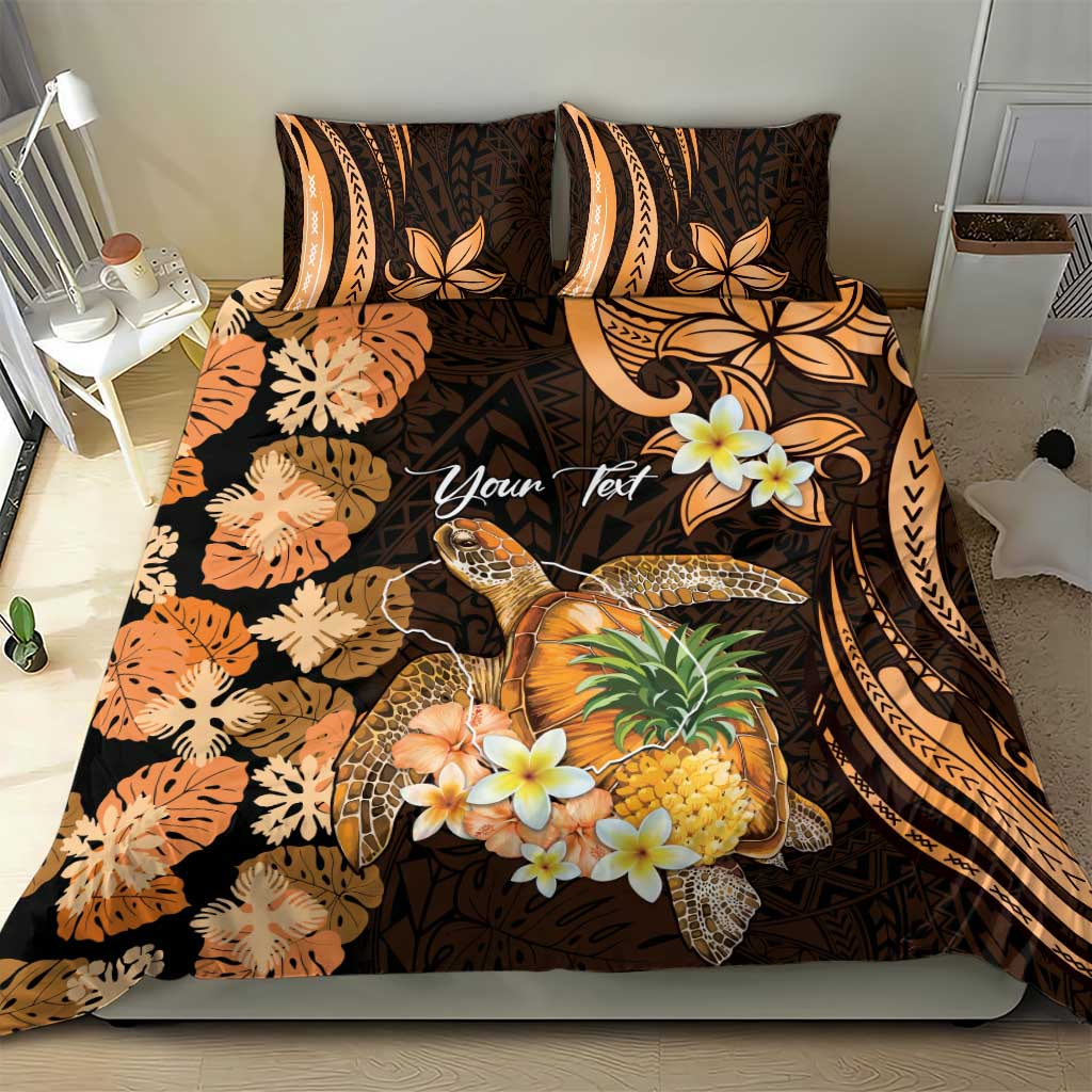 Personalised Aloha Hawaii Lanai Island Bedding Set Pineapple Isle Map Sea Turtle Plumeria