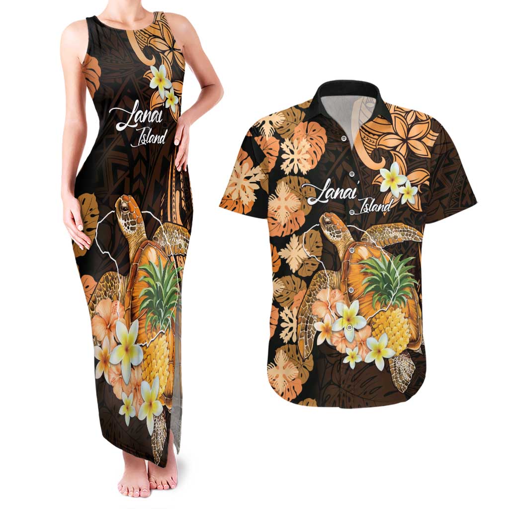 Personalised Aloha Hawaii Lanai Island Couples Matching Tank Maxi Dress and Hawaiian Shirt Pineapple Isle Map Sea Turtle Plumeria LT14 Orange - Polynesian Pride