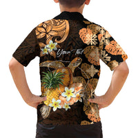 Personalised Aloha Hawaii Lanai Island Family Matching Off Shoulder Maxi Dress and Hawaiian Shirt Pineapple Isle Map Sea Turtle Plumeria