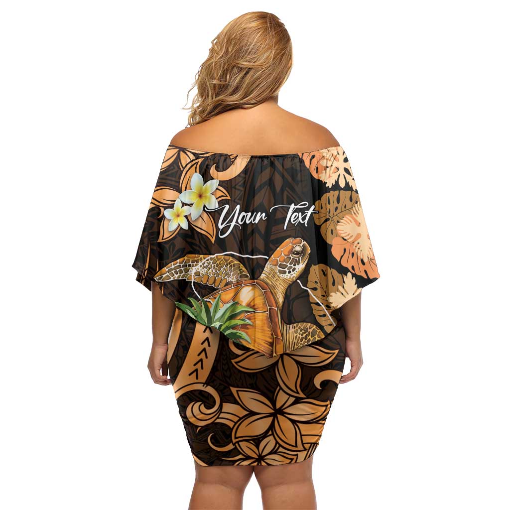 Personalised Aloha Hawaii Lanai Island Family Matching Off Shoulder Short Dress and Hawaiian Shirt Pineapple Isle Map Sea Turtle Plumeria