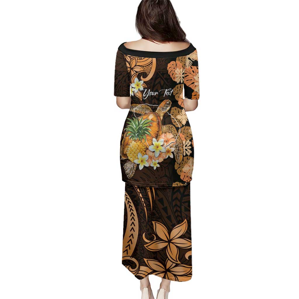 Personalised Aloha Hawaii Lanai Island Family Matching Puletasi and Hawaiian Shirt Pineapple Isle Map Sea Turtle Plumeria