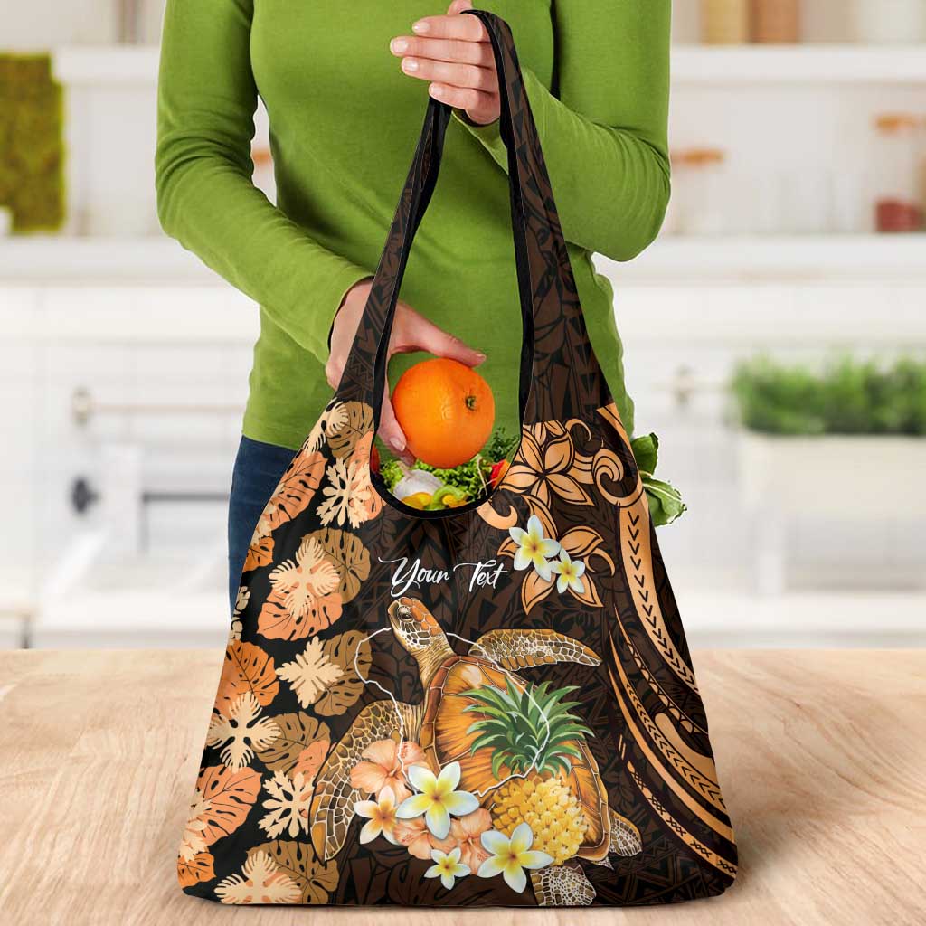 Personalised Aloha Hawaii Lanai Island Grocery Bag Pineapple Isle Map Sea Turtle Plumeria