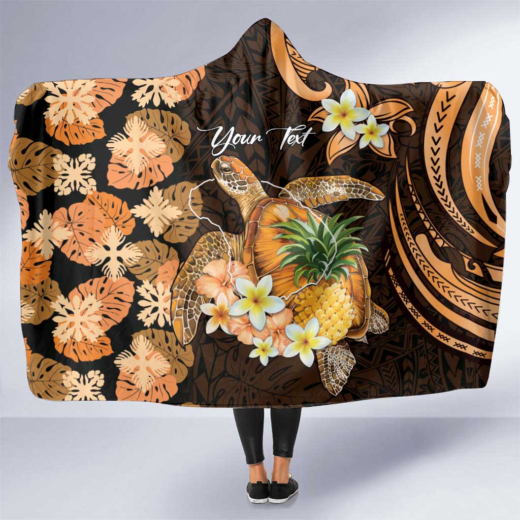 Personalised Aloha Hawaii Lanai Island Hooded Blanket Pineapple Isle Map Sea Turtle Plumeria LT14 One Size Orange - Polynesian Pride