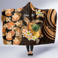 Personalised Aloha Hawaii Lanai Island Hooded Blanket Pineapple Isle Map Sea Turtle Plumeria LT14 One Size Orange - Polynesian Pride