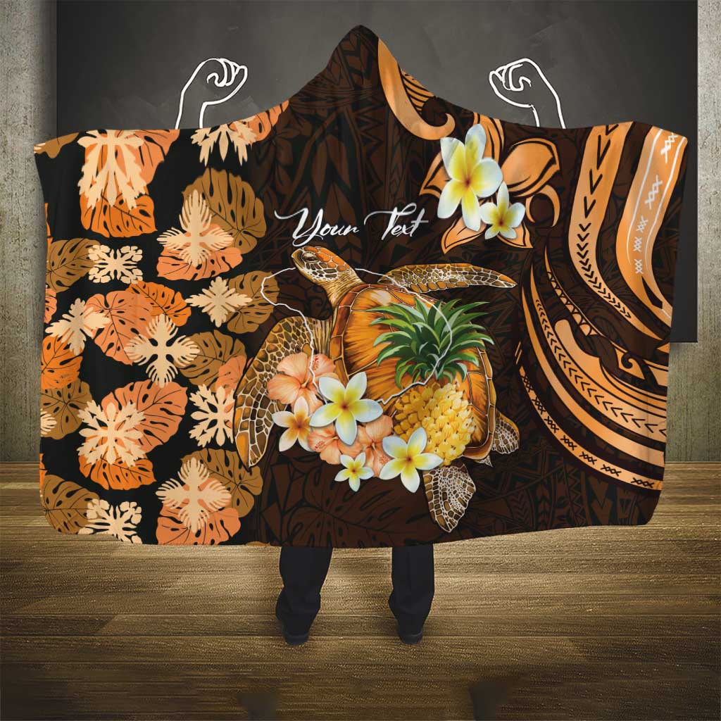 Personalised Aloha Hawaii Lanai Island Hooded Blanket Pineapple Isle Map Sea Turtle Plumeria LT14 - Polynesian Pride