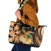 Personalised Aloha Hawaii Lanai Island Leather Tote Bag Pineapple Isle Map Sea Turtle Plumeria