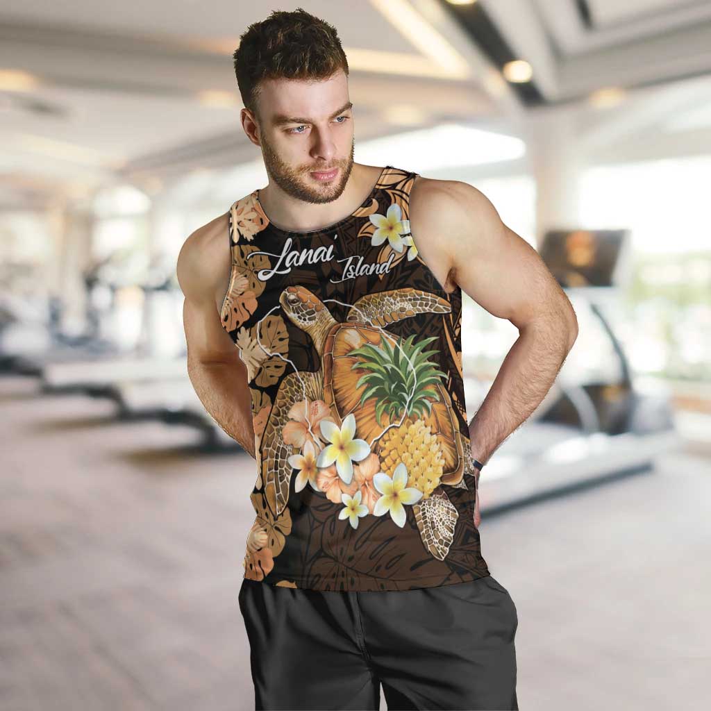 Personalised Aloha Hawaii Lanai Island Men Tank Top Pineapple Isle Map Sea Turtle Plumeria LT14 Orange - Polynesian Pride