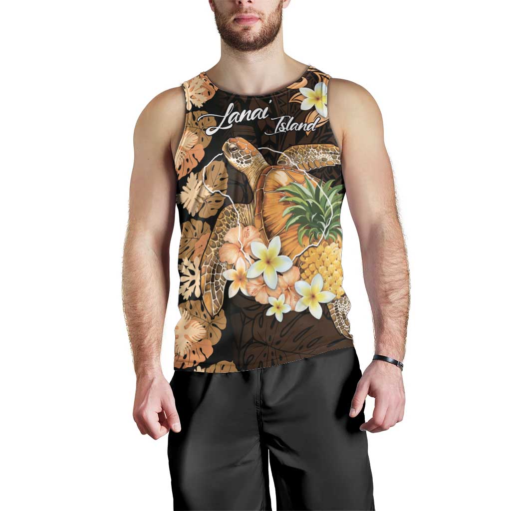 Personalised Aloha Hawaii Lanai Island Men Tank Top Pineapple Isle Map Sea Turtle Plumeria LT14 - Polynesian Pride