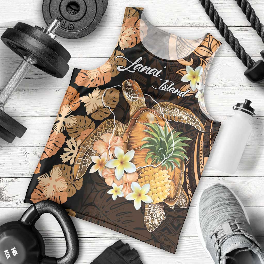 Personalised Aloha Hawaii Lanai Island Men Tank Top Pineapple Isle Map Sea Turtle Plumeria LT14 - Polynesian Pride
