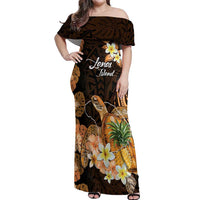 Personalised Aloha Hawaii Lanai Island Off Shoulder Maxi Dress Pineapple Isle Map Sea Turtle Plumeria LT14 Women Orange - Polynesian Pride