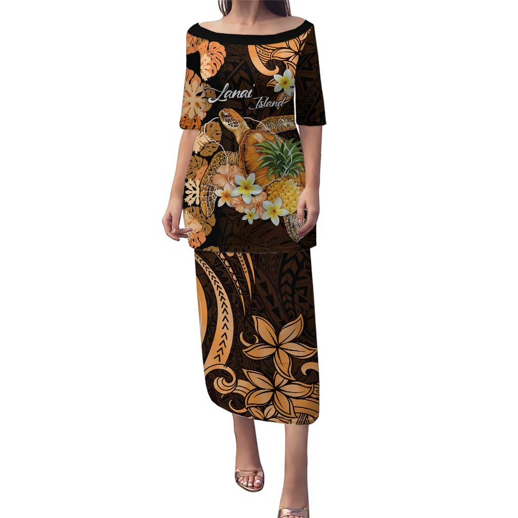 Personalised Aloha Hawaii Lanai Island Puletasi Pineapple Isle Map Sea Turtle Plumeria LT14 Long Dress Orange - Polynesian Pride