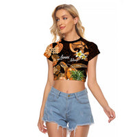 Personalised Aloha Hawaii Lanai Island Raglan Cropped T Shirt Pineapple Isle Map Sea Turtle Plumeria