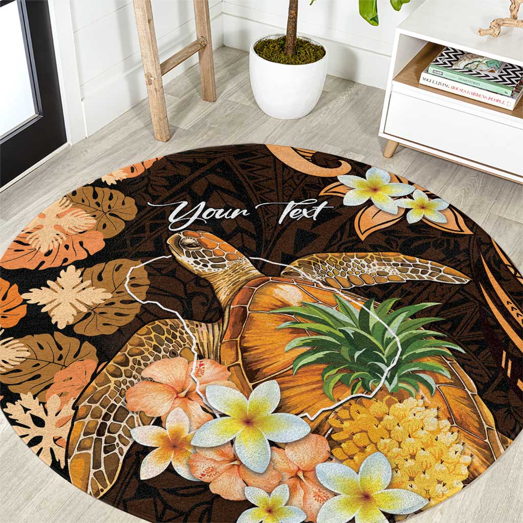 Personalised Aloha Hawaii Lanai Island Round Carpet Pineapple Isle Map Sea Turtle Plumeria