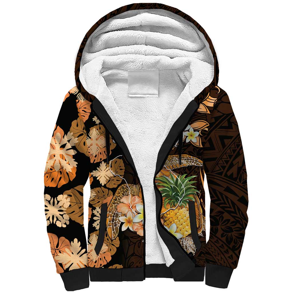 Personalised Aloha Hawaii Lanai Island Sherpa Hoodie Pineapple Isle Map Sea Turtle Plumeria LT14 Unisex Orange - Polynesian Pride