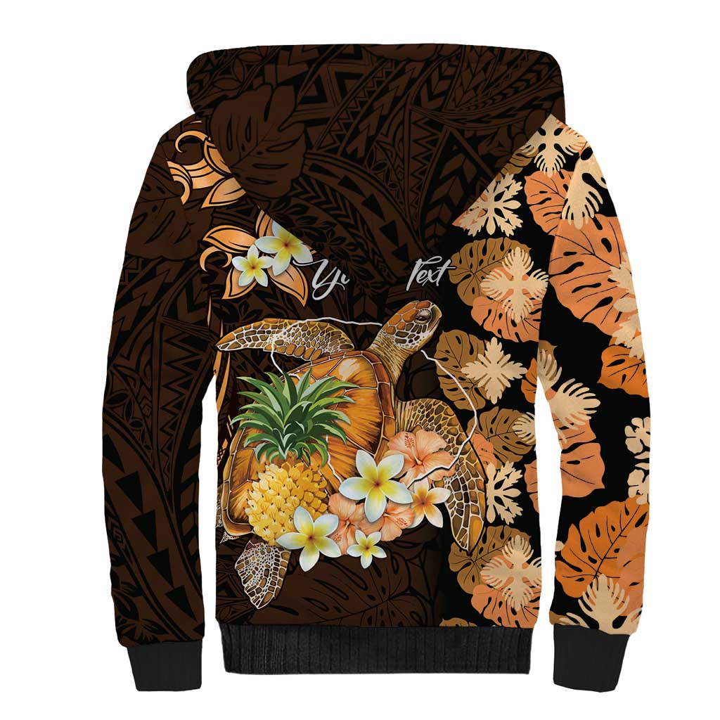 Personalised Aloha Hawaii Lanai Island Sherpa Hoodie Pineapple Isle Map Sea Turtle Plumeria LT14 - Polynesian Pride