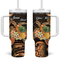 Personalised Aloha Hawaii Lanai Island Tumbler With Handle Pineapple Isle Map Sea Turtle Plumeria LT14 One Size: 40 oz Orange - Polynesian Pride