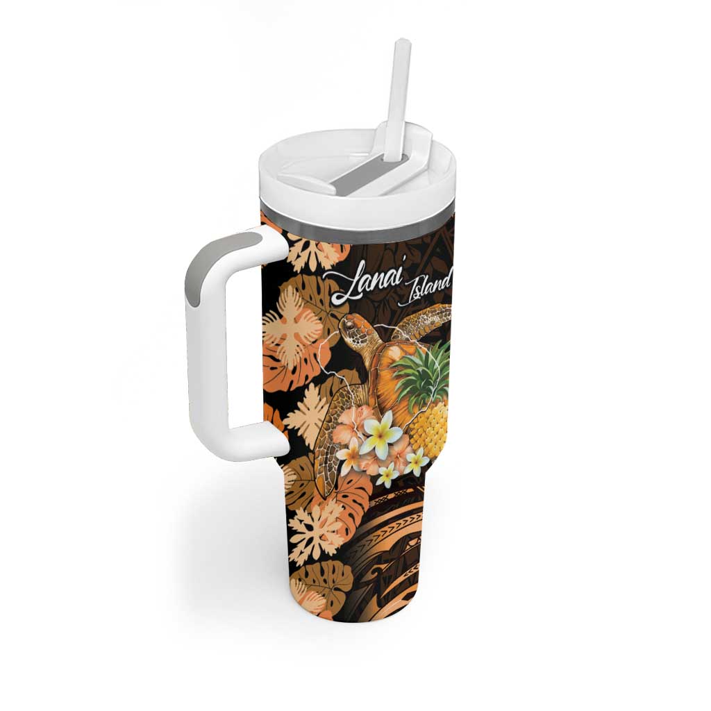 Personalised Aloha Hawaii Lanai Island Tumbler With Handle Pineapple Isle Map Sea Turtle Plumeria LT14 - Polynesian Pride