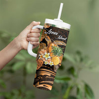 Personalised Aloha Hawaii Lanai Island Tumbler With Handle Pineapple Isle Map Sea Turtle Plumeria LT14 - Polynesian Pride