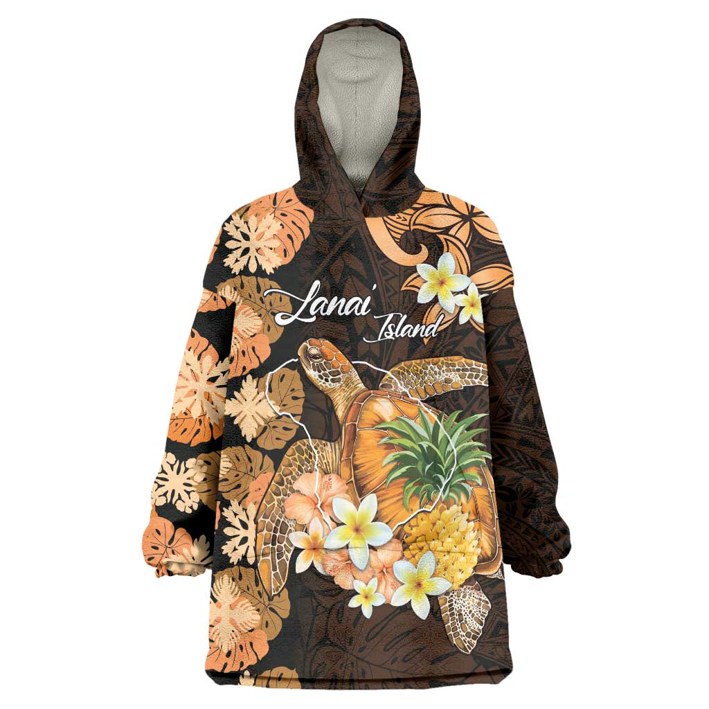 Personalised Aloha Hawaii Lanai Island Wearable Blanket Hoodie Pineapple Isle Map Sea Turtle Plumeria LT14 One Size Orange - Polynesian Pride