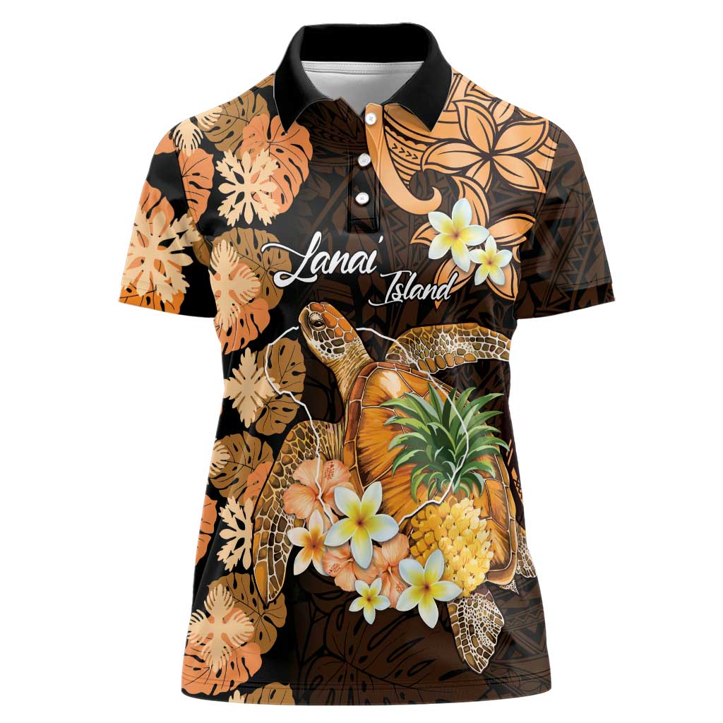 Personalised Aloha Hawaii Lanai Island Women Polo Shirt Pineapple Isle Map Sea Turtle Plumeria