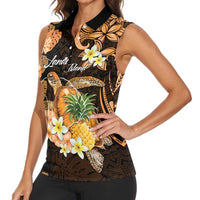 Personalised Aloha Hawaii Lanai Island Women Sleeveless Polo Shirt Pineapple Isle Map Sea Turtle Plumeria