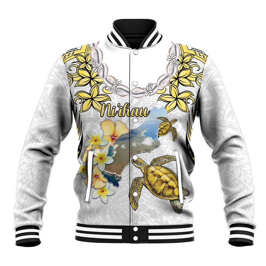 Personalised Aloha Hawaii Niihau Island Baseball Jacket Forbidden Isle Map Shell Lei LT14 Unisex Yellow - Polynesian Pride