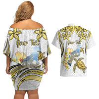 Personalised Aloha Hawaii Niihau Island Couples Matching Off Shoulder Short Dress and Hawaiian Shirt Forbidden Isle Map Shell Lei LT14 - Polynesian Pride