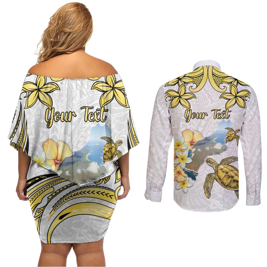 Personalised Aloha Hawaii Niihau Island Couples Matching Off Shoulder Short Dress and Long Sleeve Button Shirt Forbidden Isle Map Shell Lei LT14 - Polynesian Pride