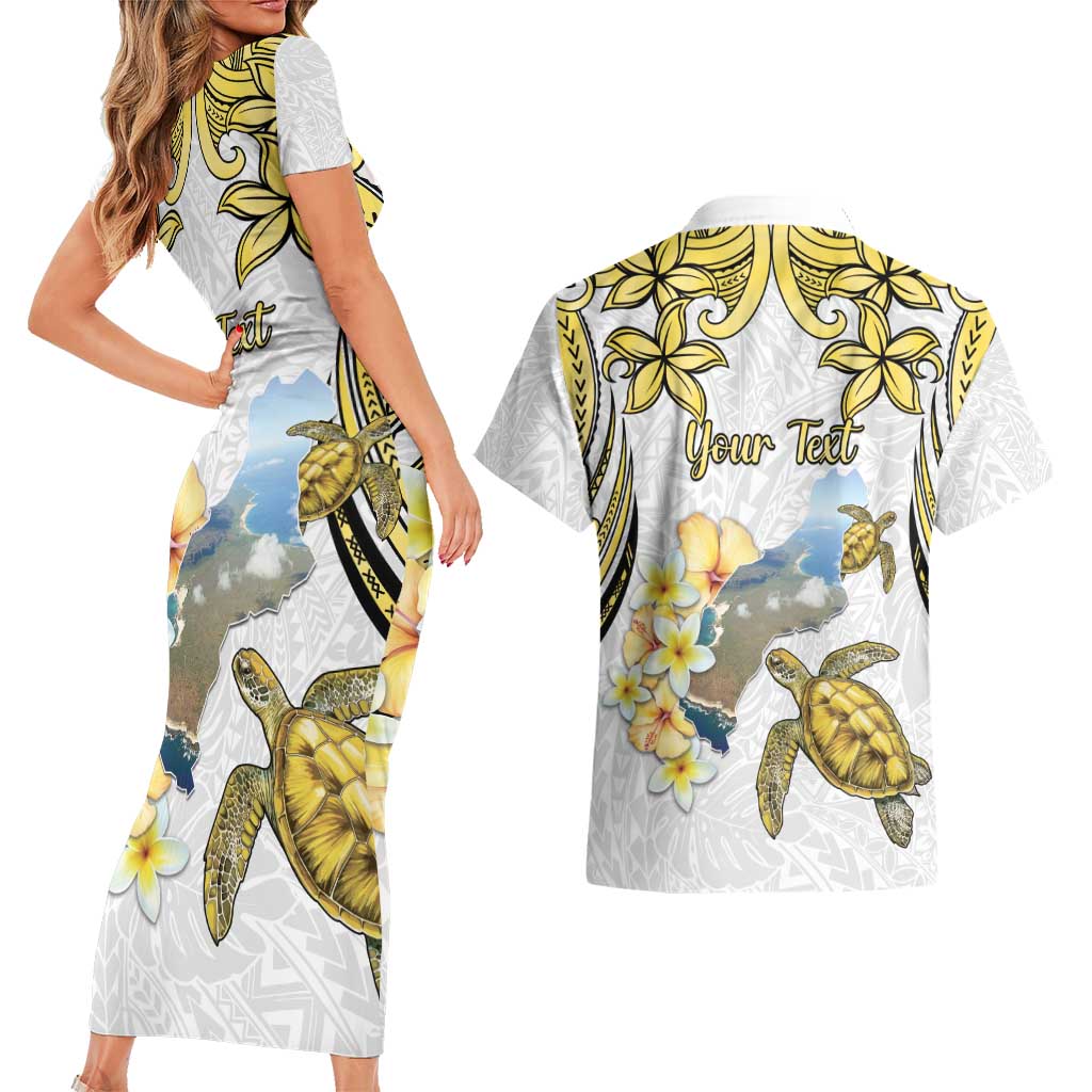Personalised Aloha Hawaii Niihau Island Couples Matching Short Sleeve Bodycon Dress and Hawaiian Shirt Forbidden Isle Map Shell Lei LT14 - Polynesian Pride