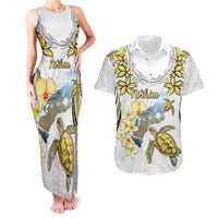 Personalised Aloha Hawaii Niihau Island Couples Matching Tank Maxi Dress and Hawaiian Shirt Forbidden Isle Map Shell Lei LT14 Yellow - Polynesian Pride