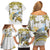 Personalised Aloha Hawaii Niihau Island Family Matching Off Shoulder Short Dress and Hawaiian Shirt Forbidden Isle Map Shell Lei