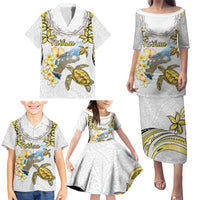 Personalised Aloha Hawaii Niihau Island Family Matching Puletasi and Hawaiian Shirt Forbidden Isle Map Shell Lei