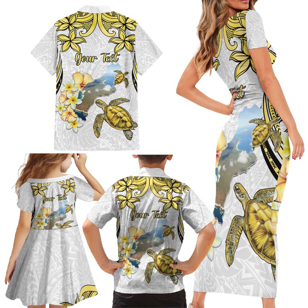 Personalised Aloha Hawaii Niihau Island Family Matching Short Sleeve Bodycon Dress and Hawaiian Shirt Forbidden Isle Map Shell Lei
