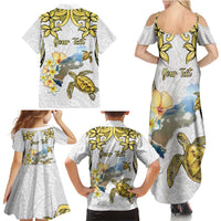 Personalised Aloha Hawaii Niihau Island Family Matching Summer Maxi Dress and Hawaiian Shirt Forbidden Isle Map Shell Lei