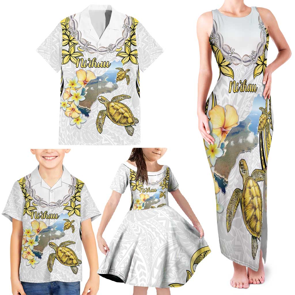 Personalised Aloha Hawaii Niihau Island Family Matching Tank Maxi Dress and Hawaiian Shirt Forbidden Isle Map Shell Lei