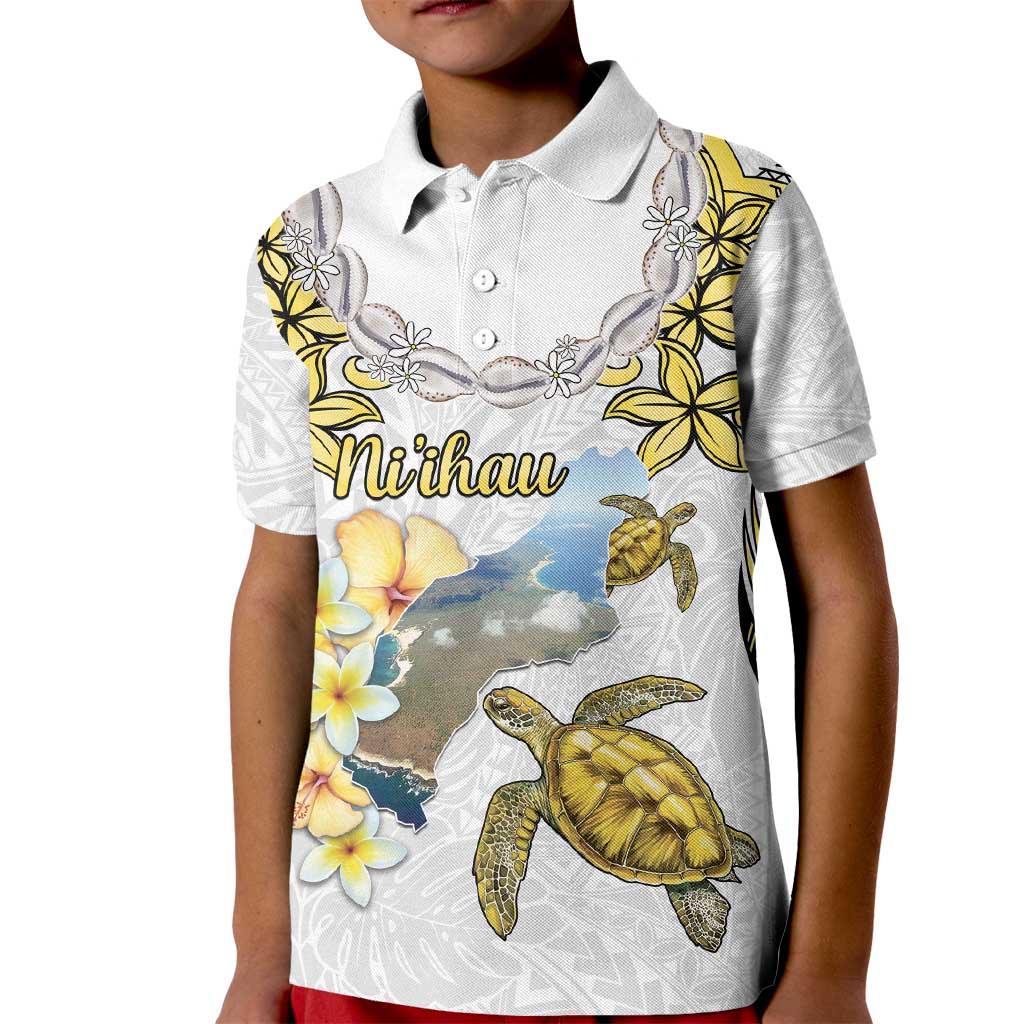 Personalised Aloha Hawaii Niihau Island Kid Polo Shirt Forbidden Isle Map Shell Lei