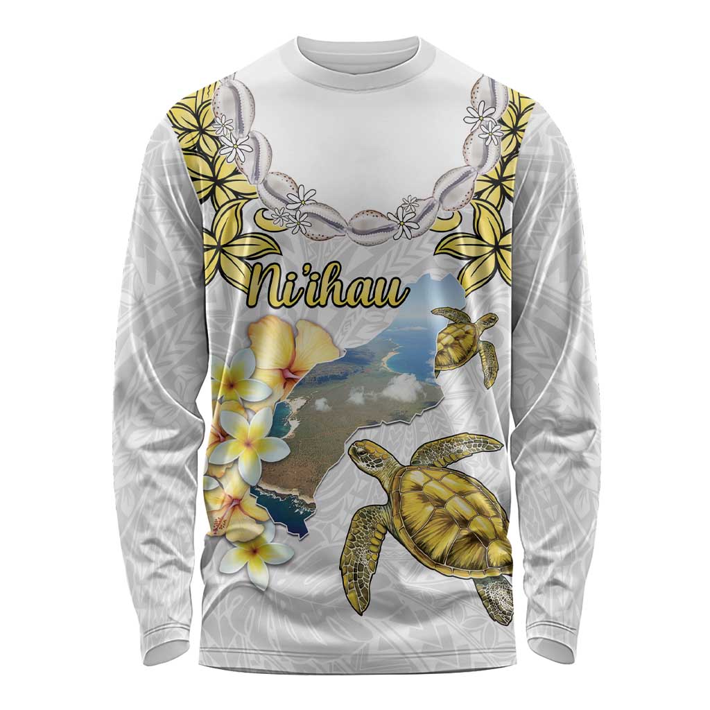 Personalised Aloha Hawaii Niihau Island Long Sleeve Shirt Forbidden Isle Map Shell Lei LT14 Unisex Yellow - Polynesian Pride
