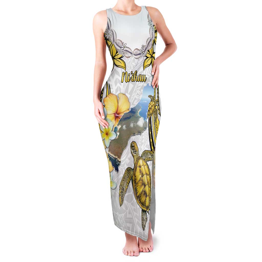 Personalised Aloha Hawaii Niihau Island Tank Maxi Dress Forbidden Isle Map Shell Lei LT14 Women Yellow - Polynesian Pride