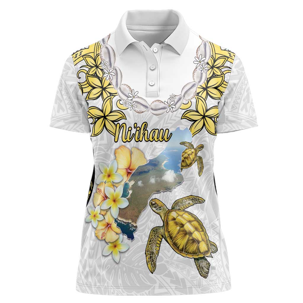 Personalised Aloha Hawaii Niihau Island Women Polo Shirt Forbidden Isle Map Shell Lei