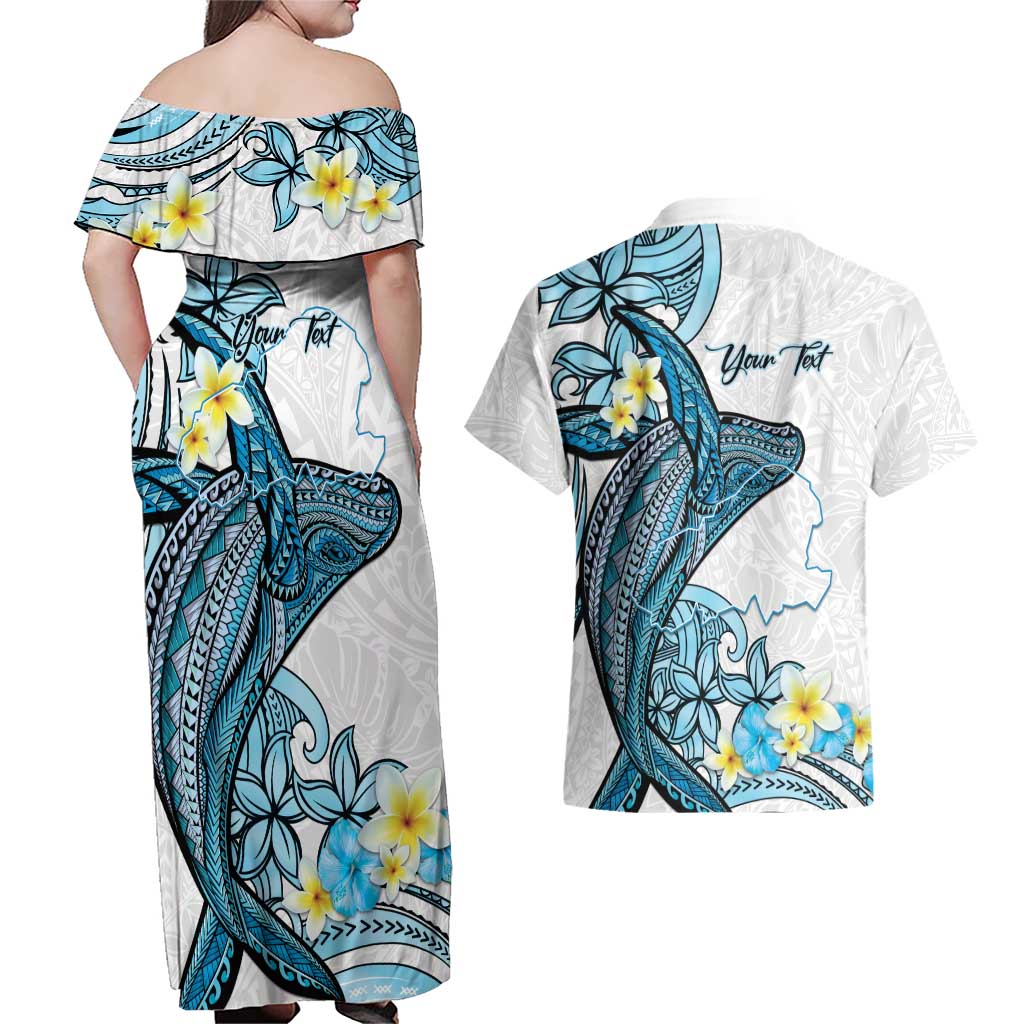 Personalised Aloha Hawaii Kahoolawe Island Couples Matching Off Shoulder Maxi Dress and Hawaiian Shirt Target Isle Map With Humpback Whale LT14 - Polynesian Pride
