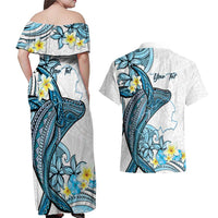 Personalised Aloha Hawaii Kahoolawe Island Couples Matching Off Shoulder Maxi Dress and Hawaiian Shirt Target Isle Map With Humpback Whale LT14 - Polynesian Pride